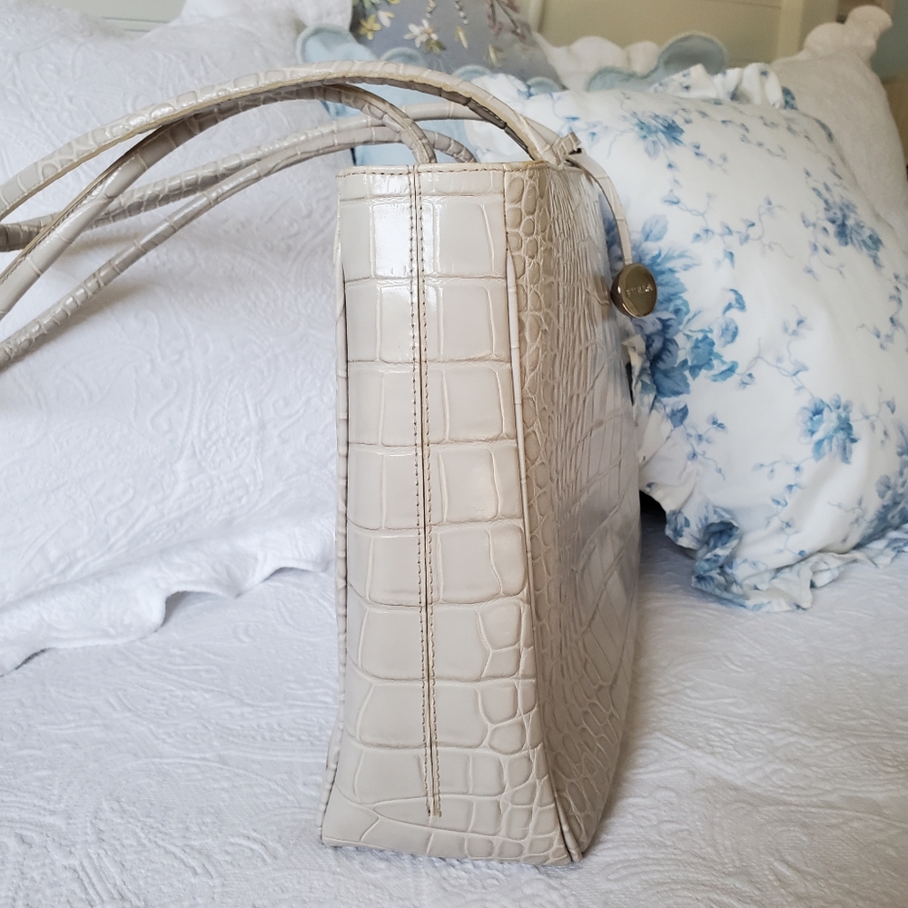 Furla Light Taupe/ Ecru Leather Croc Embossed Sholder Bag /Tote Bag with Dustbag - Picture 12 of 15